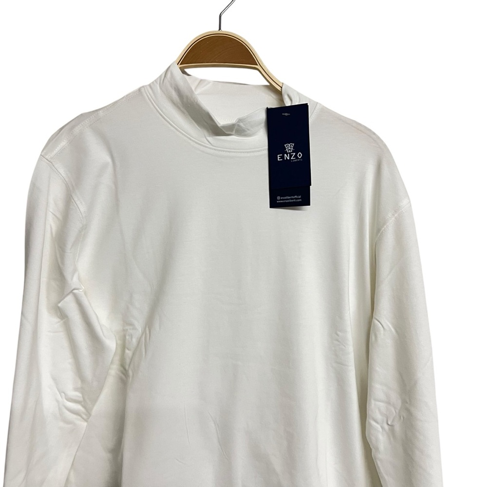 New Mens Enzo Liberti Mock Neck Long Sleeve T-shirt in‎ White - Picture 2 of 6